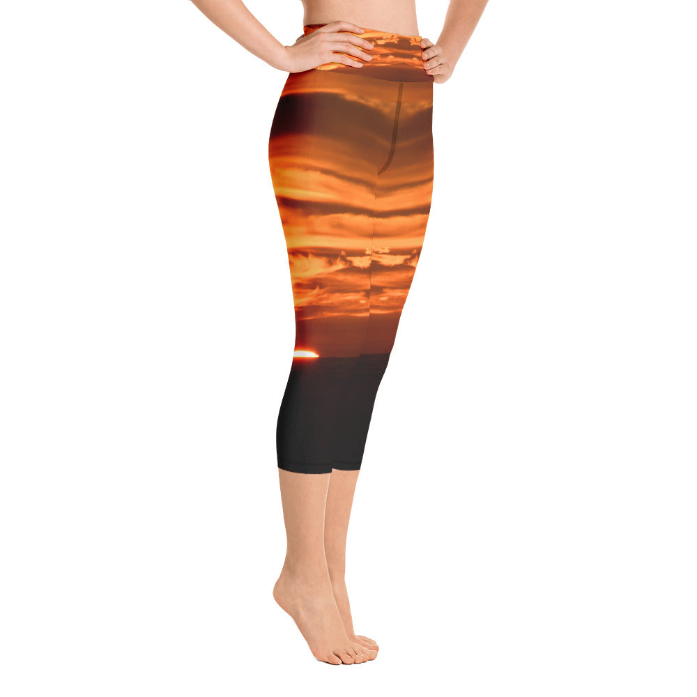 Orange Sundown All-Over Print Yoga Capri Leggings